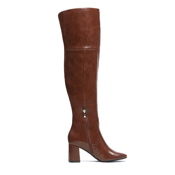 Chunky Over the Knee Boots - BROWN PU - 3
